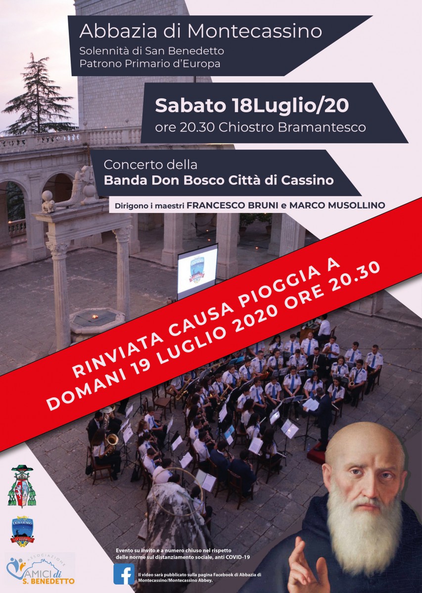 Solennità di San Benedetto Patrono Primario d’Europa e di Cassino – Concerto della Banda Don Bosco Città di Cassino – RIMANDATA